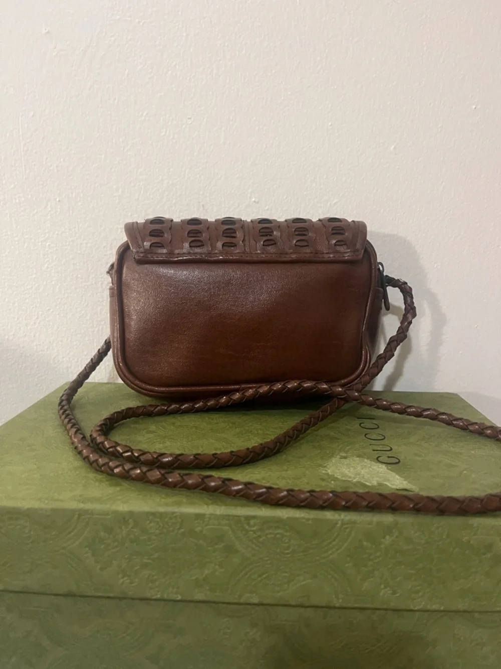 Woven Leather dark brown crossbody mini bag - Picture 2 of 7